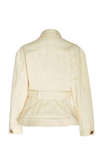 Shop Acler Lewis Button-detailed Belted Denim Jacket In Neutral