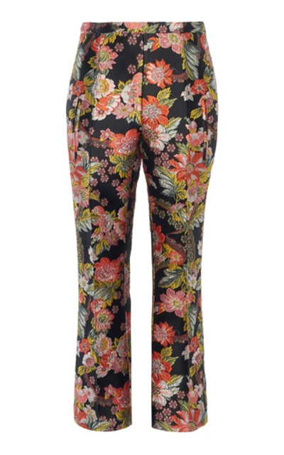 Shop Andrew Gn Cropped Floral-jacquard Slim-leg Pants