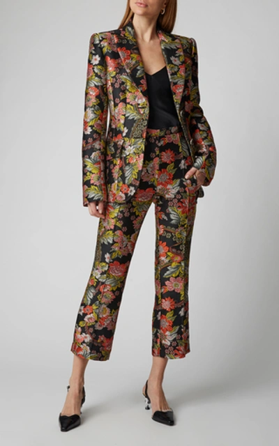 Shop Andrew Gn Cropped Floral-jacquard Slim-leg Pants