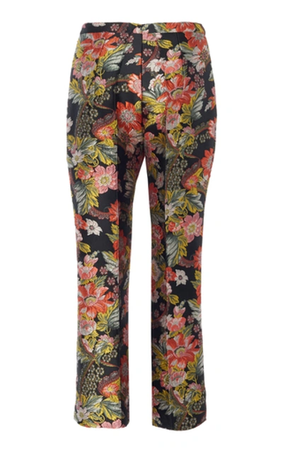 Shop Andrew Gn Cropped Floral-jacquard Slim-leg Pants
