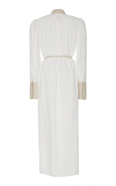 Shop Nanushka Yoon Vegan Leather-trimmed Cotton Maxi Dress In White