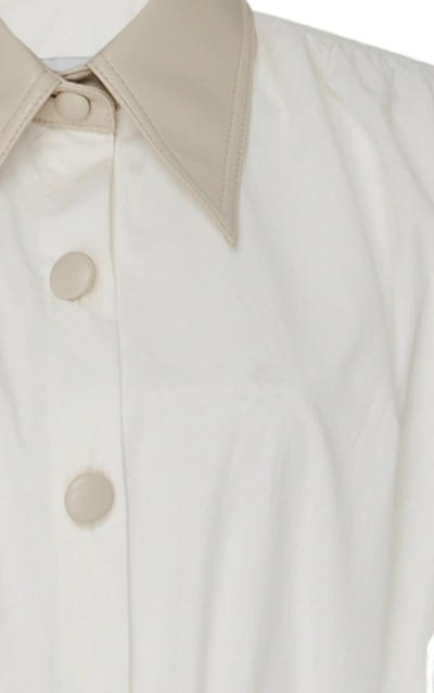 Shop Nanushka Yoon Vegan Leather-trimmed Cotton Maxi Dress In White