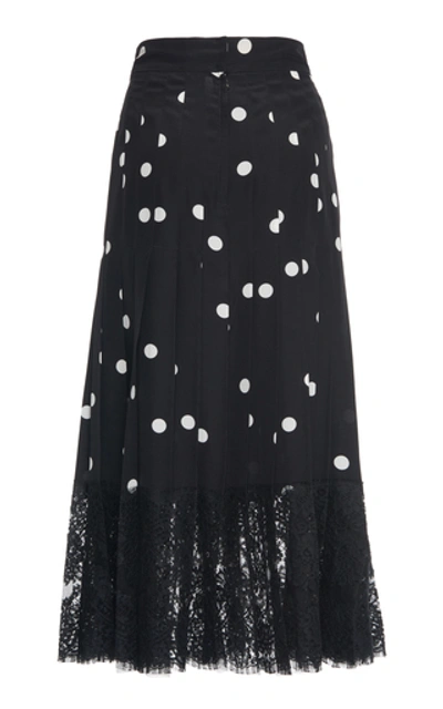 Shop Dolce & Gabbana Lace-trimmed Polka-dot Silk-blend Midi Skirt In Print