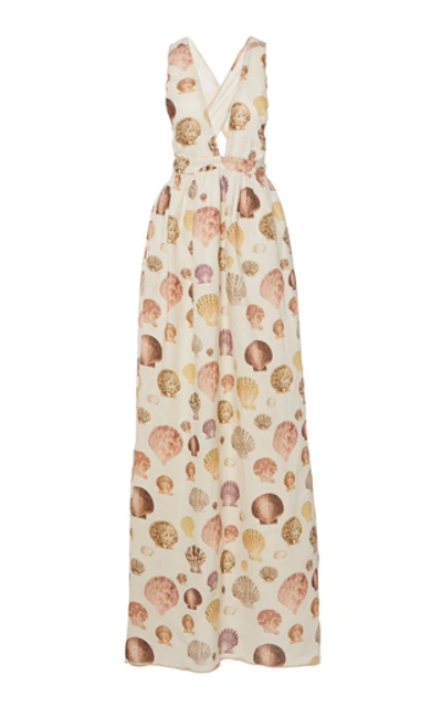 Shop Agua By Agua Bendita Naturalia Shell-printed Linen Dress In Multi