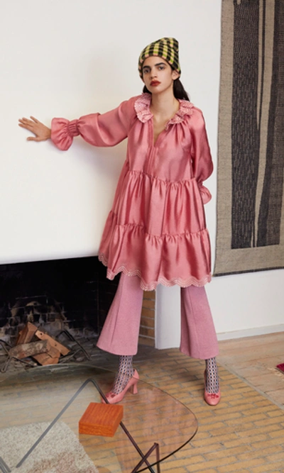 Shop Stine Goya Daki Tiered Lamé-cloqué Dress In Pink