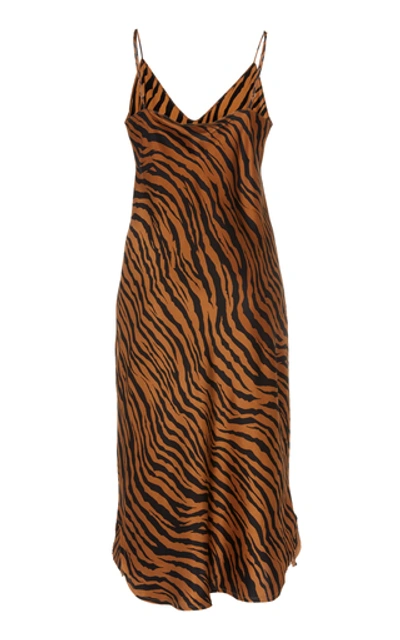 Shop Nili Lotan Tiger-print Silk-satin Midi Dress In Brown