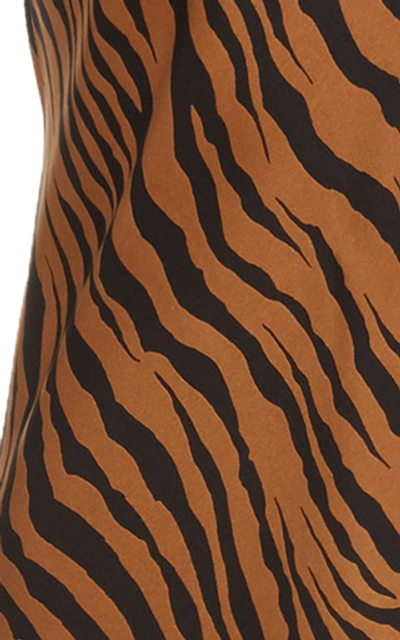 Shop Nili Lotan Tiger-print Silk-satin Midi Dress In Brown