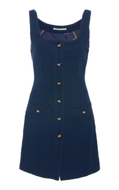 Shop Alessandra Rich Sleeveless Tweed Mini Dress In Navy