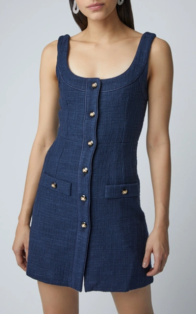 Shop Alessandra Rich Sleeveless Tweed Mini Dress In Navy
