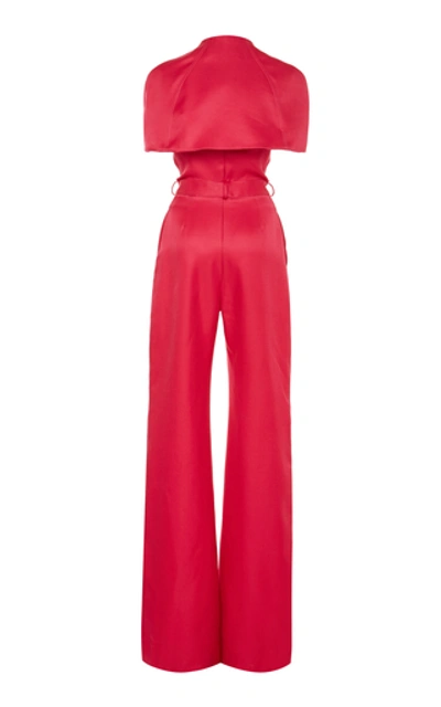 Shop Brandon Maxwell Cape-effect Silk And Wool-blend Wide-leg Jumpsuit In Pink