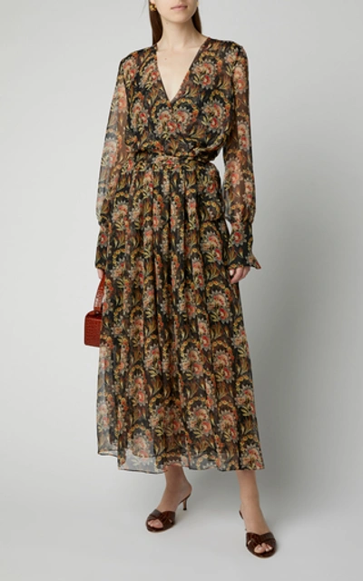 Shop Oscar De La Renta Floral-print Silk-chiffon Midi Dress In Black