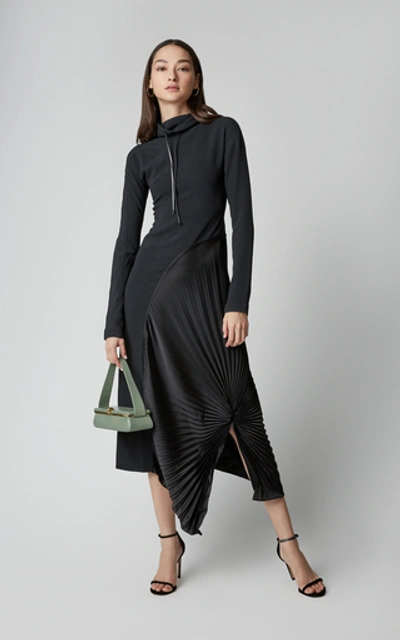 Shop Victoria Beckham High-neck Pleated Dress In Black