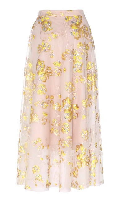Shop Delpozo Floral-embroidered Tulle Maxi Skirt In Print