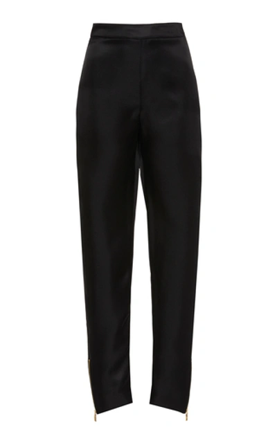Shop Brandon Maxwell High-rise Zip-detailed Silk Cigarette Pants In Black