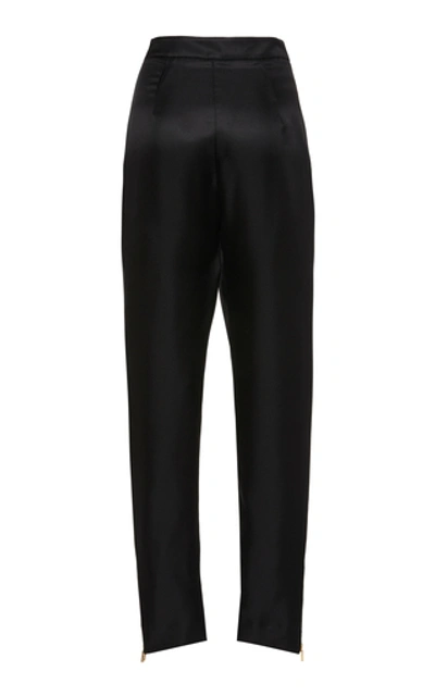 Shop Brandon Maxwell High-rise Zip-detailed Silk Cigarette Pants In Black