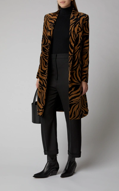 Shop Nili Lotan Rosalin Single-breasted Tiger-print Cotton Coat In Brown