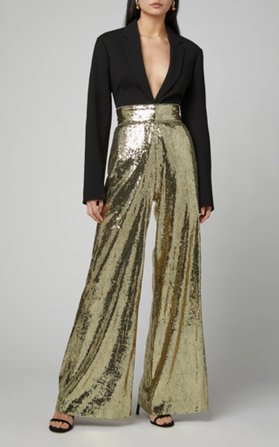 Shop Dundas Sequined Tulle Wide-leg Pants In Gold