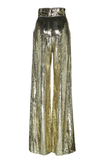 Shop Dundas Sequined Tulle Wide-leg Pants In Gold