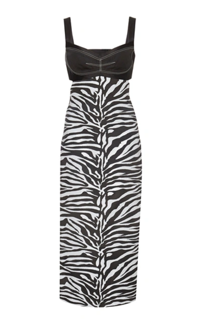 Shop Prabal Gurung Two-tone Printed Midi Dress In Black