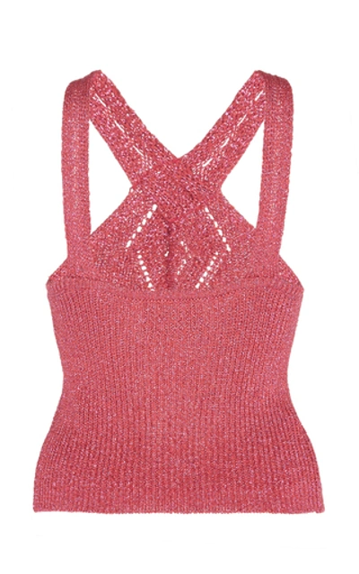 Shop Peter Pilotto Metallic Pointelle-knit Halter Top In Pink