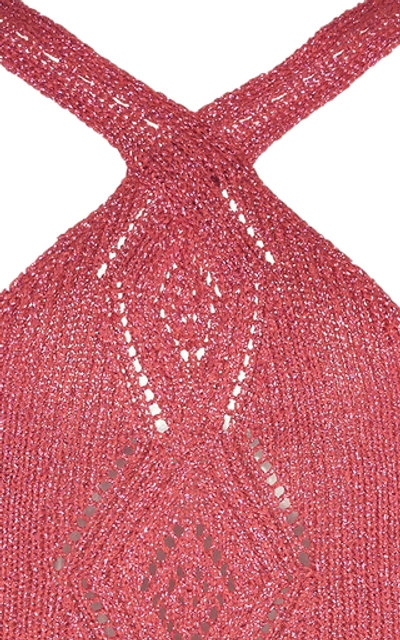 Shop Peter Pilotto Metallic Pointelle-knit Halter Top In Pink