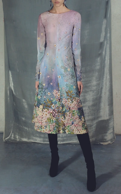 Shop Luisa Beccaria Floral Printed Cady Midi Dress