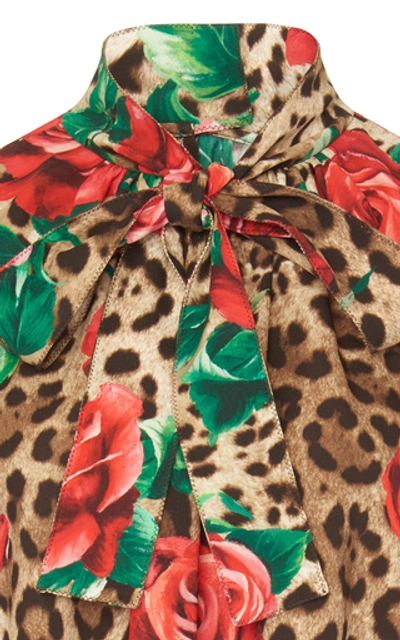 Shop Dolce & Gabbana Floral And Leopard Crepe Pussybow Blouse