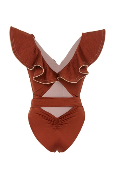 Shop Johanna Ortiz Wild Youth Ruffled One-piece Swimsuit In Red