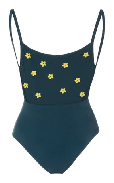 Shop Anemone Floral-embroidered Swimsuit In Green