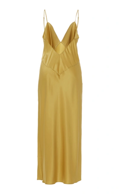 Shop Olivia Von Halle Issa Silk Midi Slip Dress In Yellow