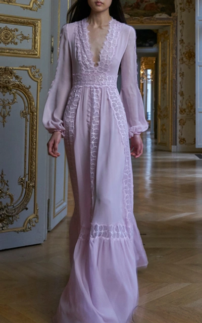 Shop Giambattista Valli Lace Inset Silk-chiffon Gown In Pink