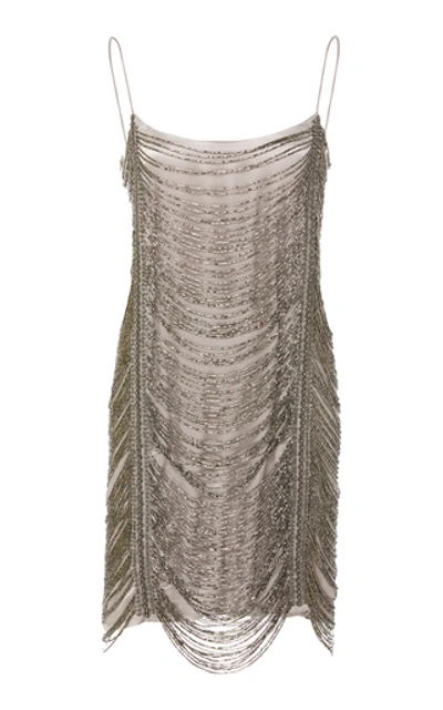 Shop Zeynep Arcay Beaded Silk Mini Dress In Grey