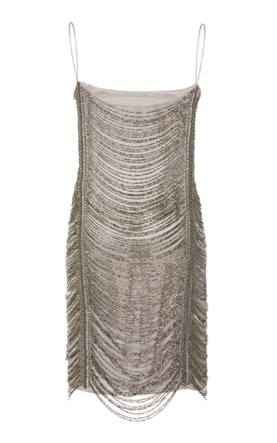 Shop Zeynep Arcay Beaded Silk Mini Dress In Grey