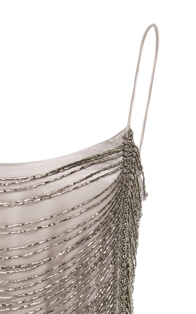 Shop Zeynep Arcay Beaded Silk Mini Dress In Grey