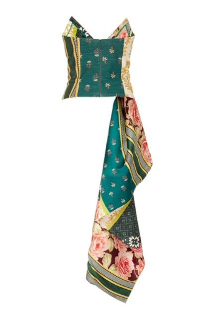 Shop Oscar De La Renta Strapless Asymmetric Floral-print Silk-blend Top In Multi