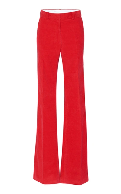 Shop Victoria Beckham Cotton-corduroy Flared Pants In Red