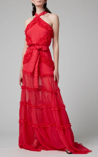 Shop Alexis Lorinda Ruffled-trim Silk Gown In Pink