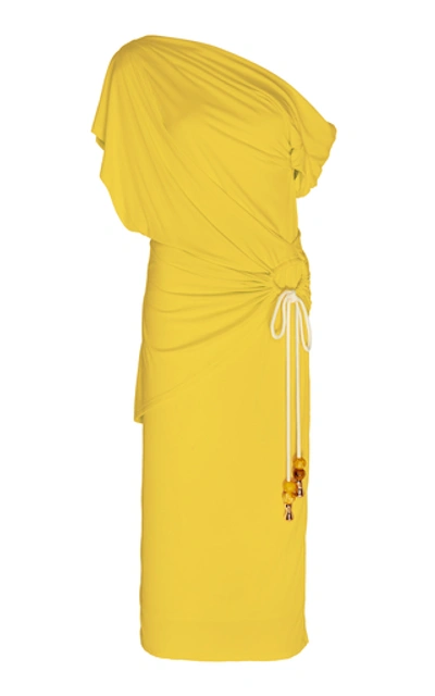 Shop Acler Karline Tasseled One-shoulder Stretch-modal Dress In Yellow
