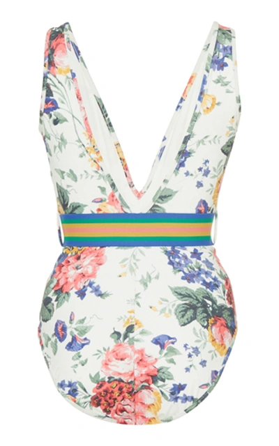 Shop Zimmermann Allia Belted One-piece Swimsuit In Floral