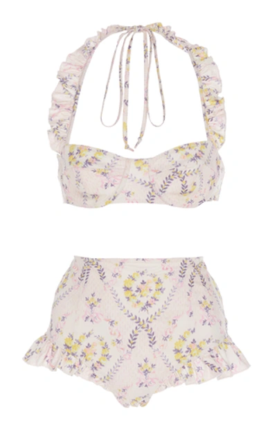 Shop Loveshackfancy Kimberly Ruffled Floral-print Bikini Set