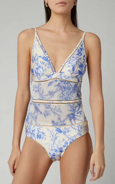 Shop Zimmermann Verity Mesh-paneled One-piece Swimsuit In White