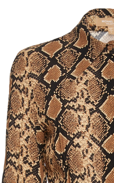 Shop Michael Kors Pleated Snake-print Silk Crepe De Chine Midi D In Animal