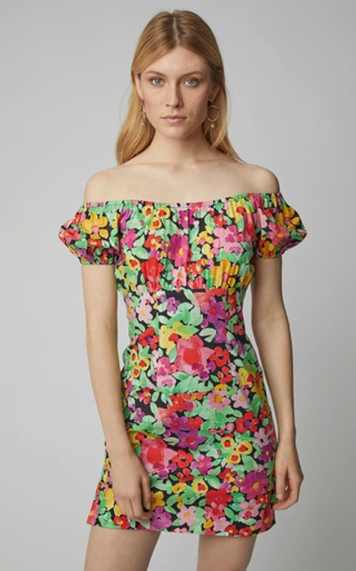 Shop Caroline Constas Calla Off-the-shoulder Floral-print Cotton Mini Dress