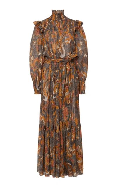 Shop Ulla Johnson Constantine Printed Cotton-silk Maxi Dress In Brown