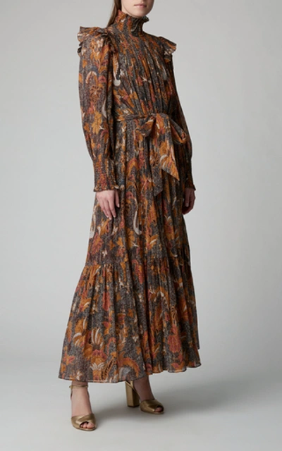 Shop Ulla Johnson Constantine Printed Cotton-silk Maxi Dress In Brown