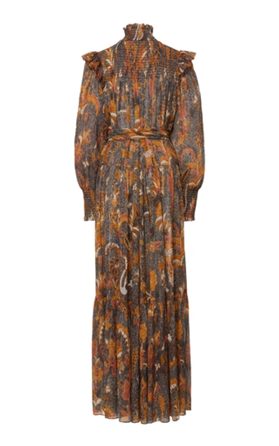 Shop Ulla Johnson Constantine Printed Cotton-silk Maxi Dress In Brown