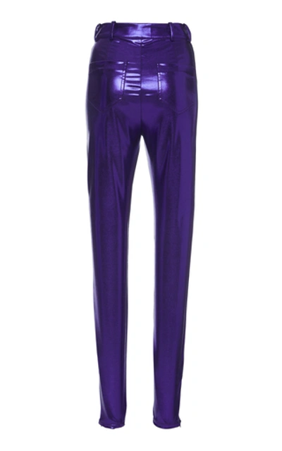 Shop Attico Stretch-lamé Skinny Pants In Purple
