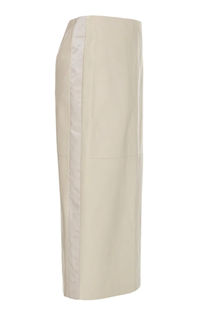 Shop Brunello Cucinelli High-waisted Leather Midi Pencil Skirt In Ivory