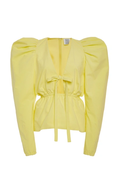 Shop Rosie Assoulin Impressionist Cotton-poplin Top In Yellow