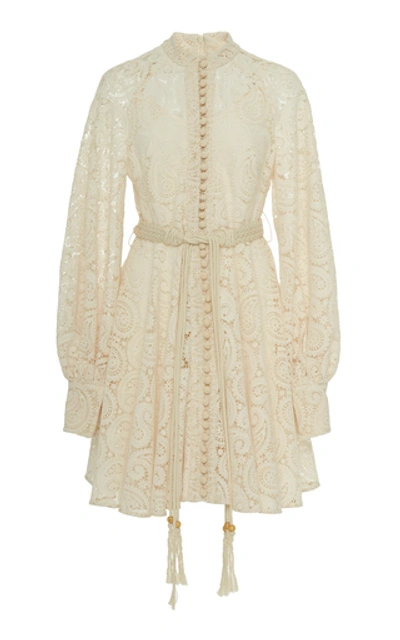 Shop Zimmermann Amari Belted Lace Mini Dress In White